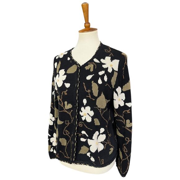 Peruvian Connection Daisy Floral Knit Art-to-Wear Cardigan Sweater Size Medium - Picture 3 of 10